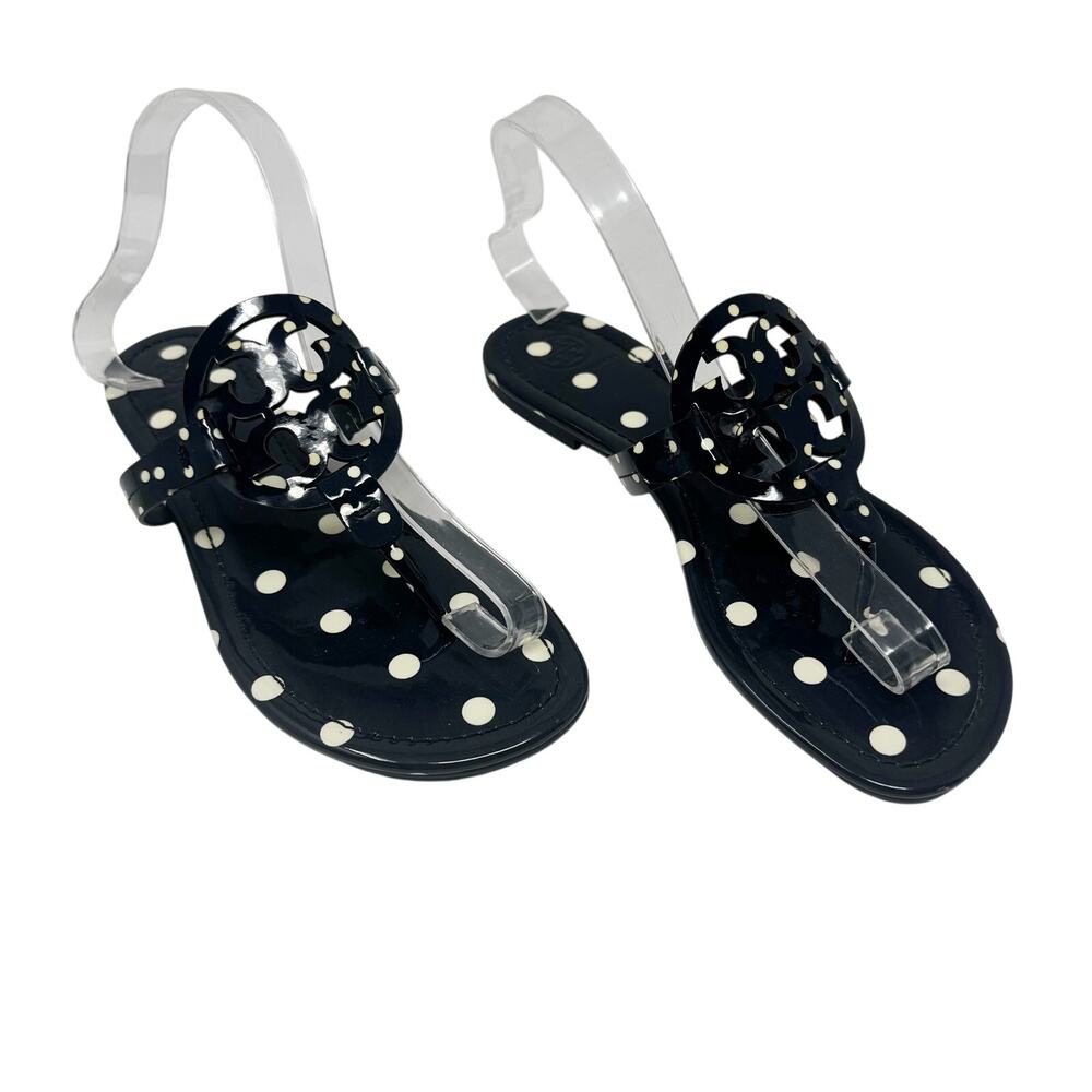 Tory Burch Miller Navy Patent With Cream Polka Dots Leather Sandal US 8.5